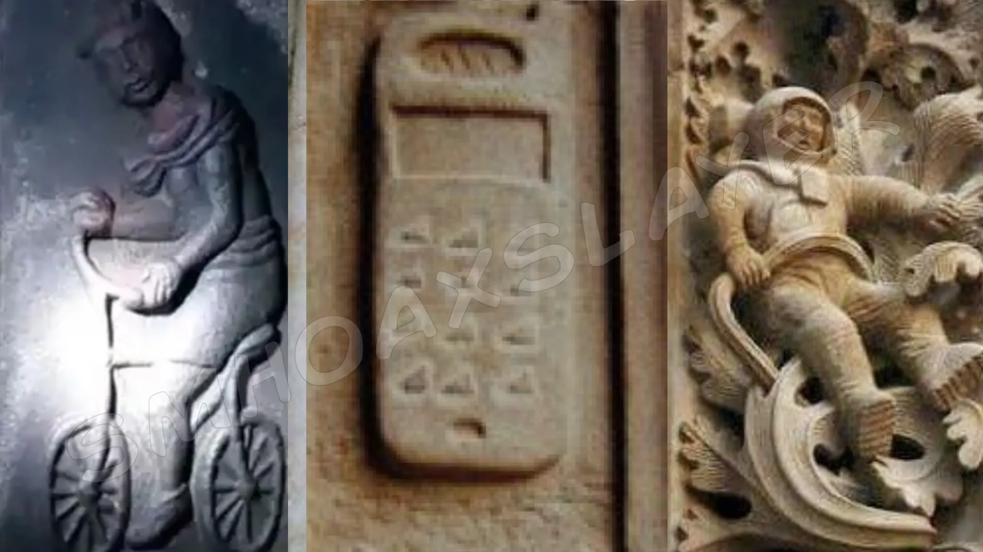 Above is a mysterious image of carvings from two different parts of the world. The first from the left, a person driving a modern-day bicycle, is from an almost 1900-year-old temple in India whereas the other two, a carving of what looks like a mobile phone and an astronaut are from a Cathedral in Spain. Although these have been called fake and said to have been added a lot later when they were supposedly renovated, there is still no solid evidence or proof with regards to it. And even logically, how can a person get away by carving in a bicycle on a temple wall?